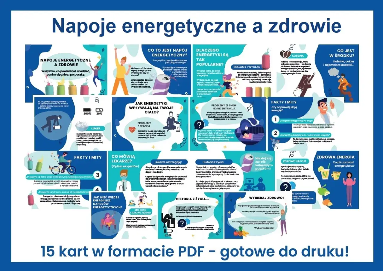 negatywny wpływ napoj&oacute;w energetycznych na zdrowie infografika