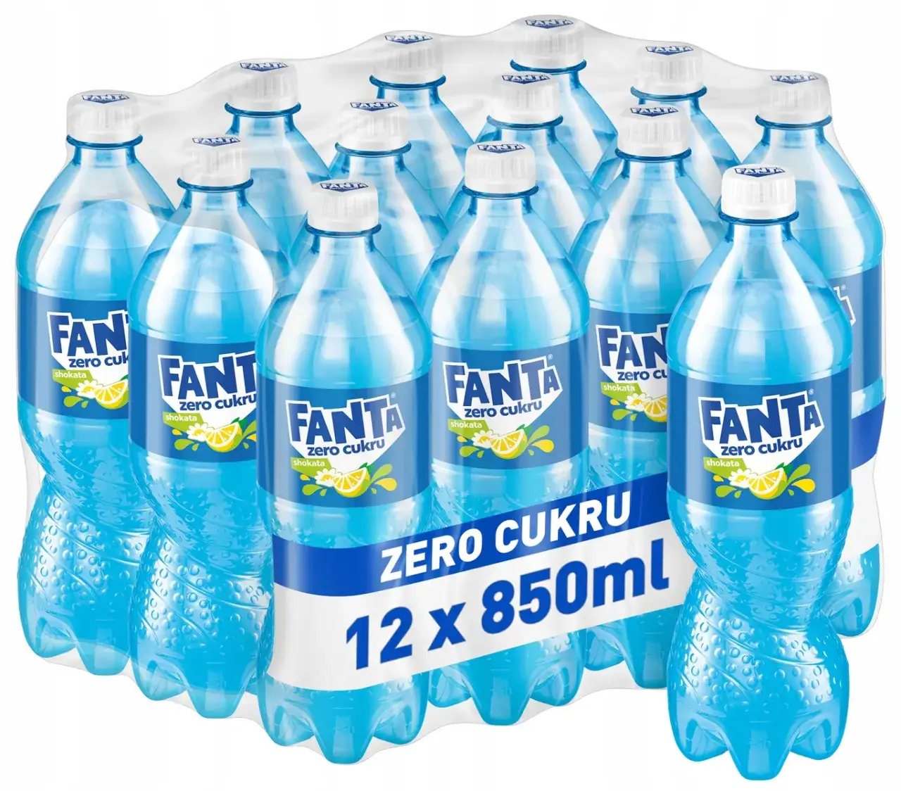 Niebieska Fanta Shokata puszka i butelka
